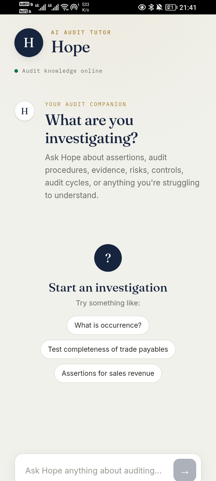 H.O.P.E Audit workspace app screenshot